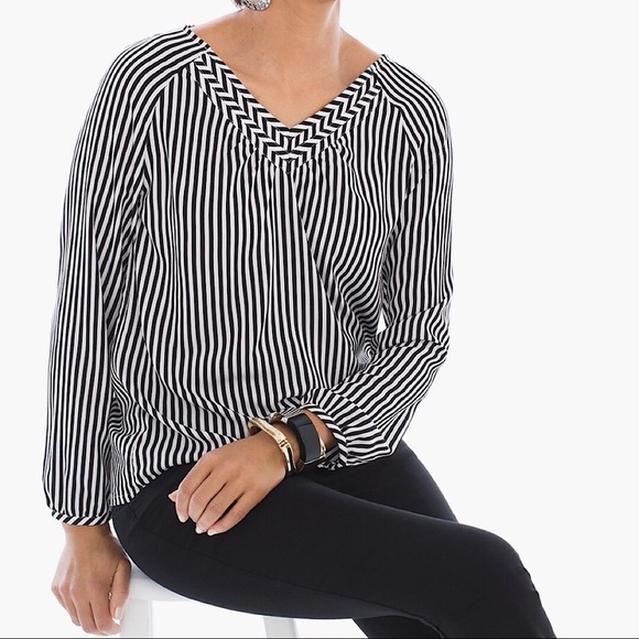 Chico's Tops - Chico’s | Boho Black & White Striped Popover
